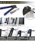 Aluminum Pressure Rivet Nut Tool Kit With 430 Piece Metric Rivet Nuts Set M3 M4 M5 M6 M8 for DIY installs and quick attach