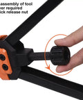16 Inch Rivet Nut Tool Kit with 7 Interchangeable Mandrels M3 to M12 and 70 Rivet Nuts showing quick release nut adjustment