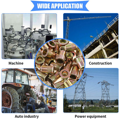 Flat Head Rivet Nut Set 100 Pcs Five Sixteenth Inch 18 UNC Zinc Plated Carbon Steel Rivet Nuts for diverse applications