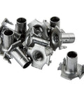 Stack of Riveting T Nuts for One Half Inch Thick Material Ten Pack Silver With One Quarter Twenty Internal Thread on white background