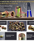 Pressure Rivet Nut Tool Kit, 430Pcs Metric Rivet Nut Combination (M8/M6/M5/M4/M3), shown with tools and assorted nuts