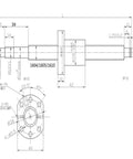 Technical drawing of RM1605 650mm Ballscrew with BK12 BF12 Supports for HGR20 Linear Rail & Ball Screw Kit