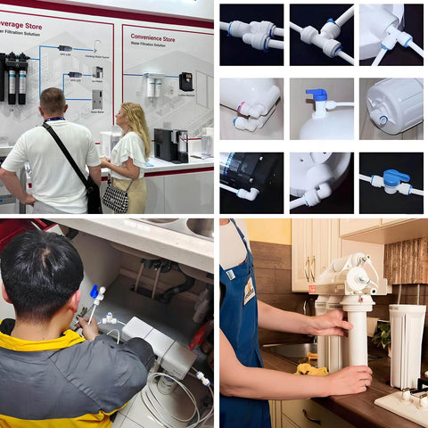 Three Quarter Inch Male Thread To One Quarter Inch OD PE Tube Push To Connect Straight Adapter For Plug And Play RO Water Filtration System Hose Double Joint Pre Purifier Water Purifier Plastic MNPT Fittings Set Of Three in various installation settings