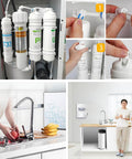 Three Quarter Inch Male Thread To One Quarter Inch OD PE Tube Push To Connect Straight Adapter For Plug And Play RO Water Filtration System Hose Double Joint Pre Purifier Water Purifier Plastic MNPT Fittings Set Of Three, installation process in a kitchen setup.