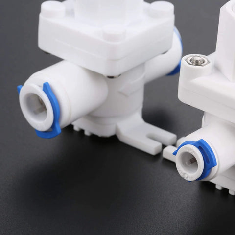 Close-up view of RO Water Pressure Regulator And Flow Regulator For Reverse Osmosis Systems One Quarter Inch Quick Connect Reducing Valve