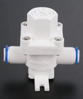 Front view of RO Water Pressure Regulator And Flow Regulator For Reverse Osmosis Systems One Quarter Inch Quick Connect Reducing Valve.