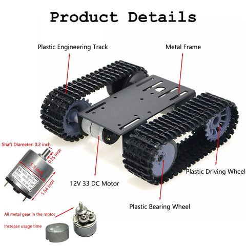 Robot Tracked Chassis Kit With Dual DC Motors For Arduino Raspberry Pi Microbit DIY, showing plastic tracks, metal frame, and motors