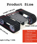 Robot Tracked Chassis Kit With Dual DC Motors for Arduino, shown with dimensions and component list, ideal for DIY projects.