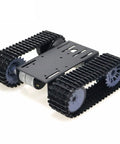 Robot Tracked Chassis Kit With Dual DC Motors for Arduino Raspberry Pi Python DIY, featuring black metal frame and two tracks