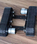 Robot Tracked Chassis Starter Kit With Two Tracks for Arduino Raspberry Pi MicroBit and Python, metal frame and motor components.