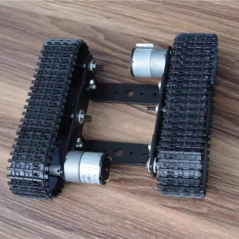 Robot Tracked Chassis Starter Kit With Two Tracks for Arduino Raspberry Pi MicroBit and Python, metal frame and motor components.