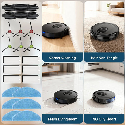 Replacement Parts Kit For G8000 Max And L8000 Pro Robot Vacuums Includes 2 Main Brushes 6 Side Brushes 6 HEPA Filters And 6 Mop Pads