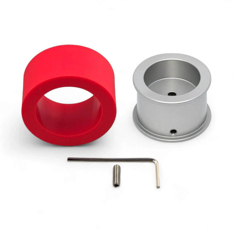 2pcs Robot Wheel Tires Pair with 51mm high grip polyurethane traction tires Shore 30A in red and silver, includes a screw and tool.