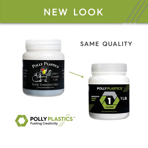 Four Step Rock Tumbler Grit and Polish Refill Kit includes four grit grades and a final polish, totaling 3 lb of media bottles shown