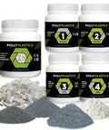 Rock Tumbler Grit And Ceramic Filler Refill Kit with four grit stages, silicone carbide polishing grit, ceramic media jars.