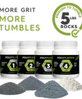 Four Step Rock Tumbler Grit and Polish Refill Kit includes four grit grades and a final polish, totaling 3 lb of media
