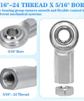 5/16 x 5/16-24 Rod End Bearing Heim Joint Kit with female thread, stainless rod ends, chromoly construction, and jam nuts
