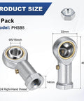 Heavy Duty Rugged Rod End Bearing 4 Pack Five Sixteenth Inch Bore Five Sixteenth Twenty Four Right Hand Thread Self Lubricating Female Thread Steel Joint With Jam Nuts For Forging Machines CNC Equipment And Automotive Linkages diagram.
