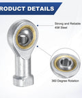 Close-up of 2-Pack PHSA6 Rod End Bearing Workhorse With 3/8 Bore And 3/8-24 Right Thread, highlighting 360-degree rotation, steel material.