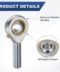 Close-up of 4 Pack POSB8 Rod End Bearings With 1/2 Inch Bore And 1/2-20 Left Hand Thread Self Lubricating Steel Joint