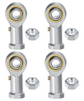 Heavy Duty Rugged Rod End Bearing 4 Pack Five Sixteenth Inch Bore Five Sixteenth Twenty Four Right Hand Thread Self Lubricating Female Thread Steel Joint With Jam Nuts For Forging Machines CNC Equipment And Automotive Linkages, showing four bearings and jam nuts