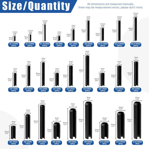 Roll Pin Assortment Kit Glarks Must Have 405 Pieces In 27 Sizes Slotted Spring Pins size chart