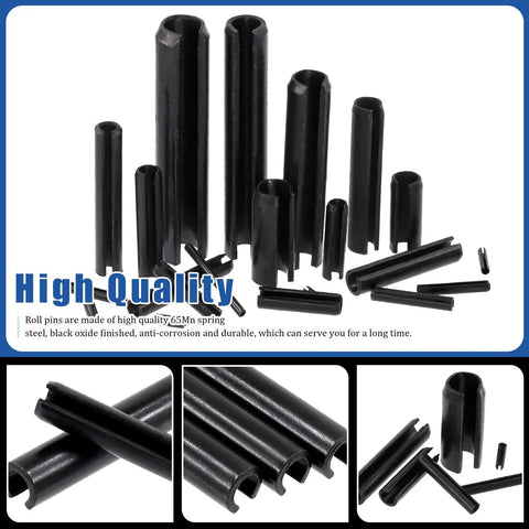 Roll Pin Assortment Kit Glarks Must Have 405 Pieces In 27 Sizes Slotted Spring Pins M1.5 to M10, durable 65Mn spring steel