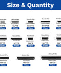 Size chart for Roll Pin Set 550 Pcs Assortment Kit with slotted tension pins in 13 sizes, pro grade steel with black oxide finish.