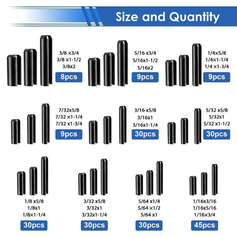 Roll Pin Set 230Pcs SAE Inch Slotted Spring Pins Assortment Kit For Home Improvement And Auto Repair Includes Ten SAE Sizes