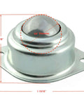 5/8 Inch Roller Ball Transfer Bearing, hardened steel unit for outfeed tables and workbenches, shown with measurements, 55 lb load capacity.