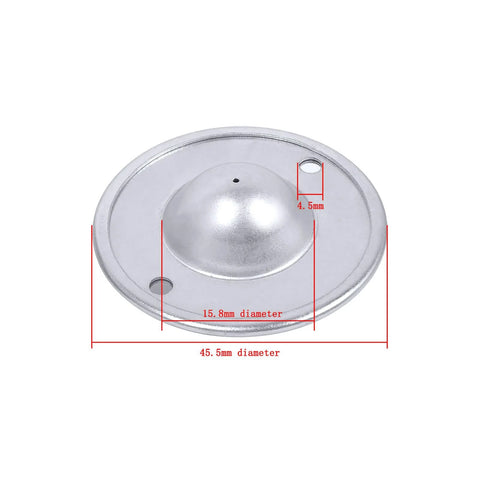 Roller Ball Transfer Bearing Casters Five Eighths Inch Flange Mount showing dimensions, 45.5mm diameter, carbon steel construction.