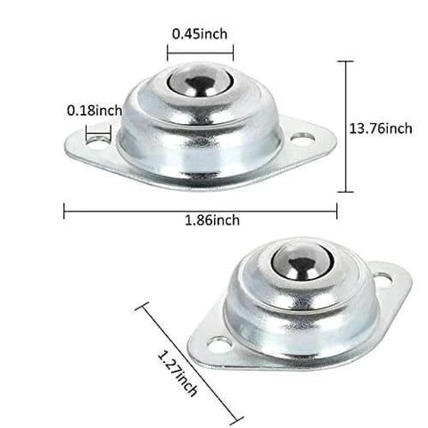 16 Pcs 1/2 Inch Roller Ball Transfer Bearings Flange Mounted Carbon Steel Units for Conveyors Roller Stands Transmission and Furniture with Smooth 360 Degree Rotation 22 lb Load, showing size dimensions