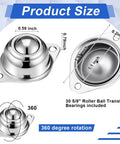 30 Pcs 5/8 Inch Roller Ball Transfer Bearings Carbon Steel Casters for Conveyors Furniture, showing dimensions and 360-degree rotation.