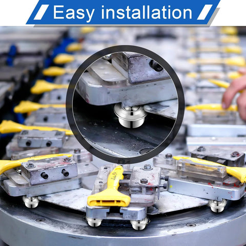 Close-up of Bulk Forty Pack Five Eighths Inch Roller Ball Transfer Bearings in use on a conveyor for smooth motion and easy installation