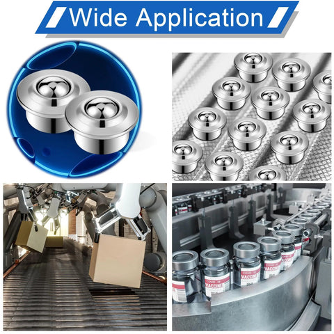 Wide application of bulk forty pack five eighths inch roller ball transfer bearings in carbon steel for conveyors and systems.