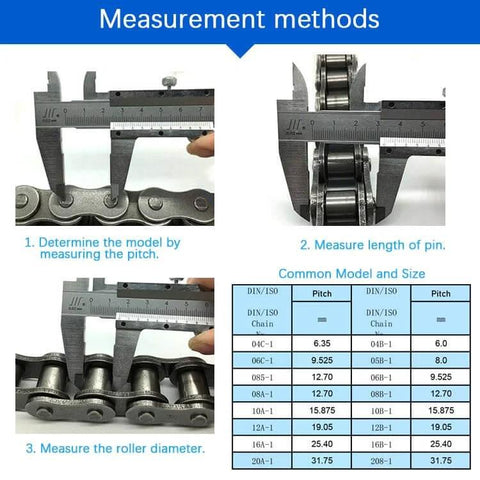 Measurement methods for 10 Pieces 08B Roller Chain Connecting Links One Half Inch Pitch Master Connector Link Carbon Steel