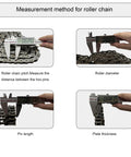 Tools measuring roller chain pitch, diameter, pin length, and plate thickness for Built Tough ANSI 50 Roller Chain Sprocket Type B 1 Inch Bore Saelno.
