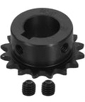 Rugged No 25 Roller Chain Sprocket For ISO 04C Chain, 16 Teeth, 15mm Bore, 6.35mm Pitch, C45 Carbon Steel With Black Oxide, set screws shown