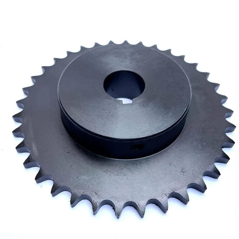 12.7mm Pitch Roller Chain Sprocket 36 Teeth, 1 Inch Bore, B Type, Hardened Rust Resistant Teeth, 0.25 Inch Keyway With Two Setscrews At 90 Degrees, Made From AISI 1045 Steel Heat Treated To HRC 38 42, RHKING