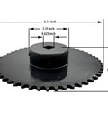 Built to Last ANSI 35 Type B Roller Chain Sprocket, 50 Teeth with 3/8 Pitch, 5/8 Inch Bore, side view with dimensions