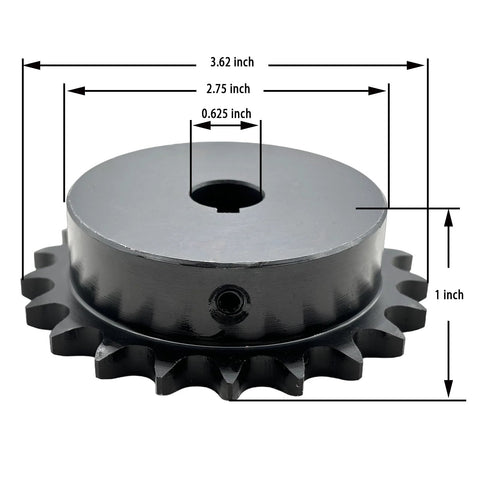 Heavy Duty 40B21 Type B Roller Chain Sprocket ANSI Size 40 for 40 Chain 21 Teeth Five Eighth Inch Bore Hardened 1045 Carbon Steel