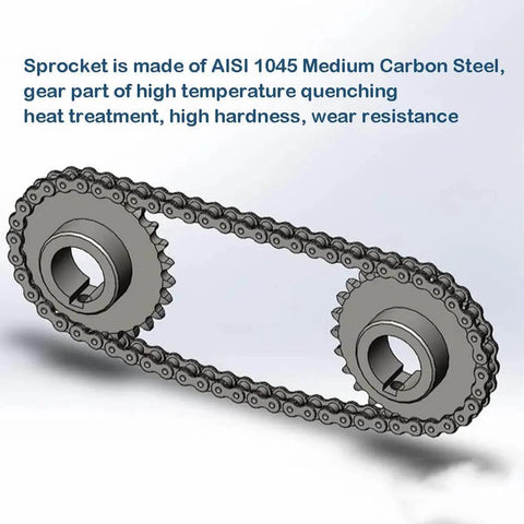 Roller Chain Sprocket B Type 12.7mm Pitch, 10 Teeth, Five Eighth Inch Bore, Hardened AISI 1045 Steel, Rust Resistant chain drive