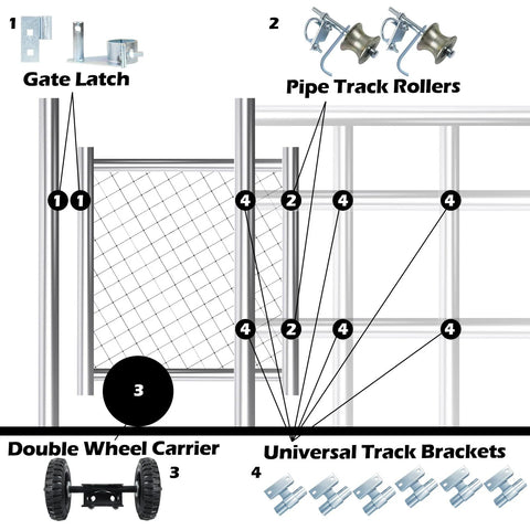 Wall Mounted Rolling Gate Hardware Kit For Chain Link And Sliding Gates With 6 Inch Wheel Carriers 2 Track Wheels 6 Rail