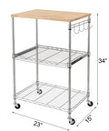 Heavy Duty 3 Tier Rolling Kitchen Cart Workhorse With Oak Wood Top And Drawer Slider Chrome Finish Four Wheels Hooks For Utensils 300 Lb Total Capacity Multi Function Kitchen Island Cart For Cooks And Caterers Finnhomy