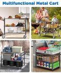 Heavy Duty Rolling Utility Cart with Wheels for Kitchen and Restaurant Use, 45 Inch NSF Certified Commercial Grade Steel Cart with Handle