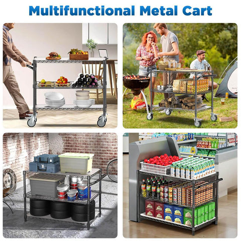 Heavy Duty Rolling Utility Cart with Wheels for Kitchen and Restaurant Use, 45 Inch NSF Certified Commercial Grade Steel Cart with Handle