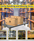 Heavy Duty Platform Truck Moving Flatbed Cart, 30"x48"Push Dolly, 2000 LBS Dolly Cart with boxes in a warehouse setting.
