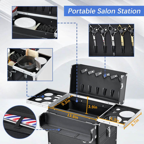 Pro Salon Cart With Four Drawers On Wheels For Hair Pros Portable Salon Station With Worktop Tray Rolling Makeup Train Case