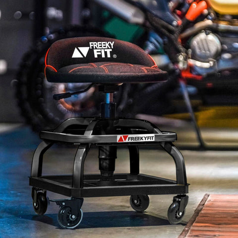 ✝️ Rolling Shop Stool with Wheels, Garage Work Mechanic Stool with Backrest, Roller Mechanic Chair, Adjustable Height, 360° Swivel