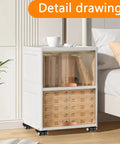 White bedside storage unit on Heavy Duty Plate Caster Set 1 Inch Four Low Profile Nylon Double Wheel Casters With 1100 Lb Total Capacity Quiet Rolling For Bed Frame Workbench Furniture And Industrial Use Black Durable Design For Long Lasting Performance
